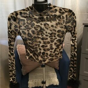 Fashion Nova Leopard Print Sheer Blouse